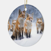 Schattigee Red Fox-familie in de kerstvakantie in  Keramisch Ornament (Links)