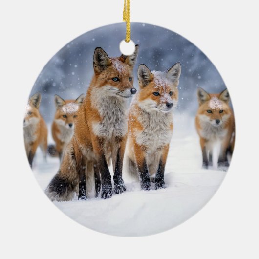 Schattigee Red Fox-familie in de kerstvakantie in  Keramisch Ornament (Achterkant)