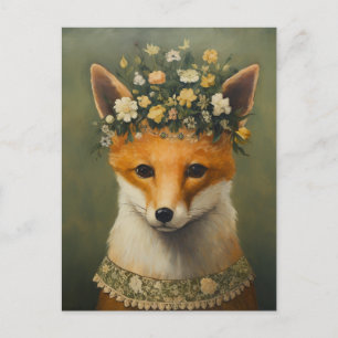 Schattigee Red Fox in een bloemenkroon en Ketting Briefkaart