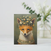 Schattigee Red Fox in een bloemenkroon en Ketting Briefkaart (Staand voorkant)