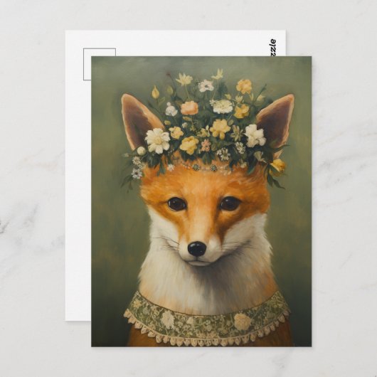 Schattigee Red Fox in een bloemenkroon en Ketting Briefkaart (Voorkant / Achterkant)