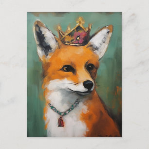 Schattigee Red Fox in een kroon en Ketting Briefkaart