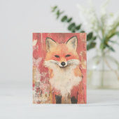 Schattigee Red Fox Mixed Media Briefkaart (Staand voorkant)