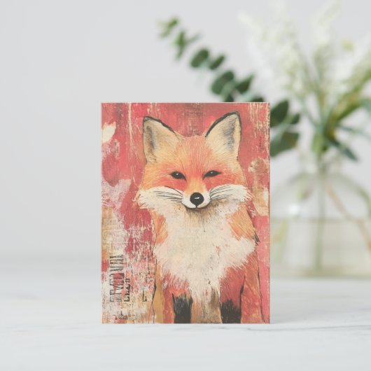 Schattigee Red Fox Mixed Media Briefkaart (Staand voorkant)