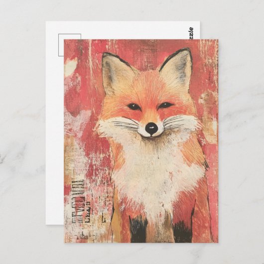 Schattigee Red Fox Mixed Media Briefkaart (Voorkant / Achterkant)