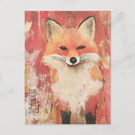 Schattigee Red Fox Mixed Media Briefkaart (Voorkant)