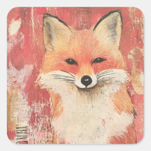 Schattigee Red Fox Mixed Media Vierkante Sticker