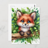Schattigee Red Fox Waterverf Briefkaart (Voorkant / Achterkant)