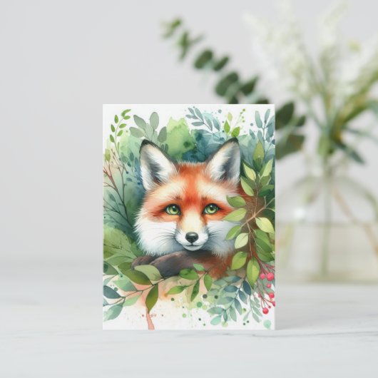 Schattigee Red Fox Waterverf Briefkaart (Staand voorkant)