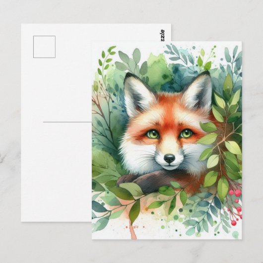 Schattigee Red Fox Waterverf Briefkaart (Voorkant / Achterkant)