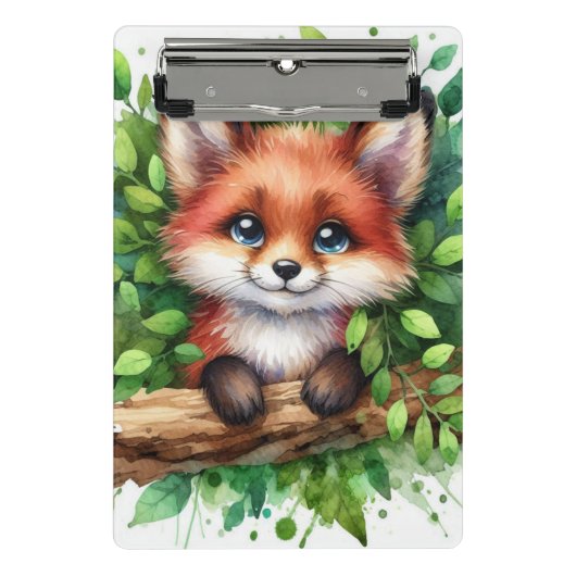 Schattigee Red Fox Waterverf Mini Klembord (Voorkant)