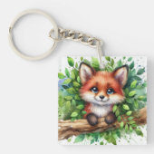 Schattigee Red Fox Waterverf Sleutelhanger (voorkant)