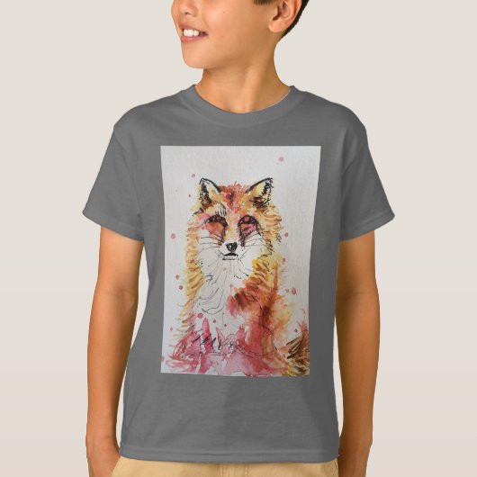 Schattigee Red Fox Whimsical Waterverf Boys T-Shir T-shirt (Voorkant)