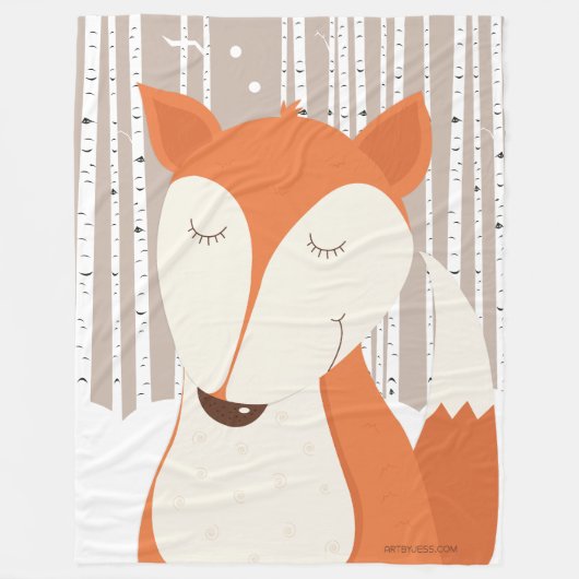 Schattigee Red Fox Woodland berkenbomen Fleece Deken (Voorkant)