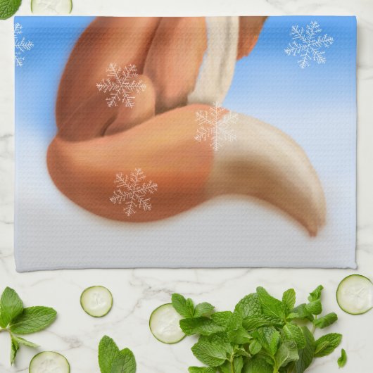 Schattigee Red Fox Woodland kerstsneeuw Theedoek (Gevouwen)