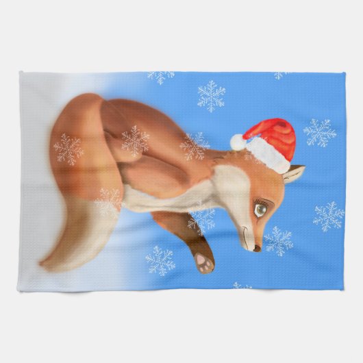 Schattigee Red Fox Woodland kerstsneeuw Theedoek (Horizontaal)