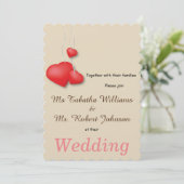 Schattigee Red Hearts Design Huwelijksuitnodiging Kaart (Staand voorkant)