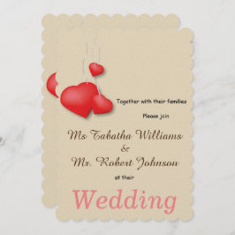 Schattigee Red Hearts Design Huwelijksuitnodiging Kaart