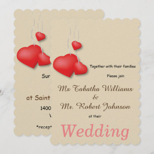Schattigee Red Hearts Design Huwelijksuitnodiging Kaart