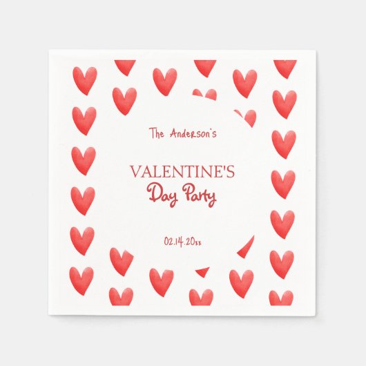 Schattigee Red Hearts Valentijnsdag Party Servet (Voorkant)