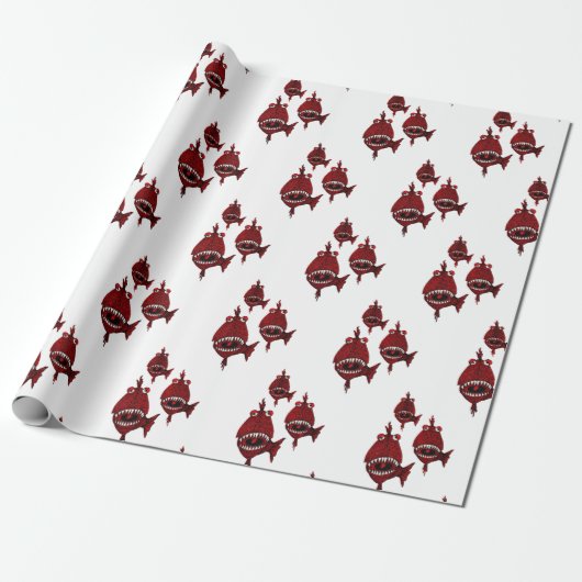 Schattigee Red Killer Piranhas Ocean Amazonas Cadeaupapier (Uitgerold)