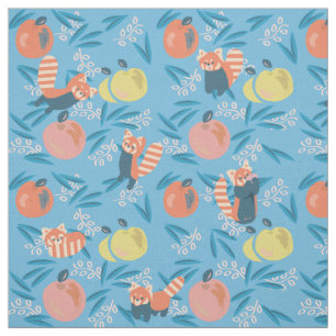 Schattigee 'Red Panda' Blue Apple Pattern Fabric Stof