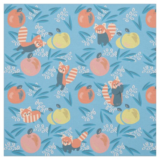 Schattigee 'Red Panda' Blue Apple Pattern Fabric Stof (Swatch)