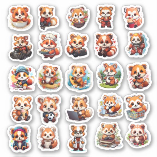 Schattigee Red Panda stickers, voordeelpakket 25 S Sticker (Voorkant)