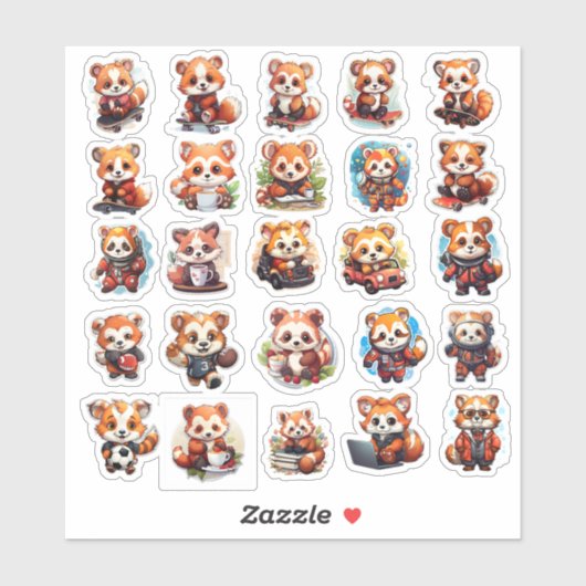 Schattigee Red Panda stickers, voordeelpakket 25 S Sticker (Vel)