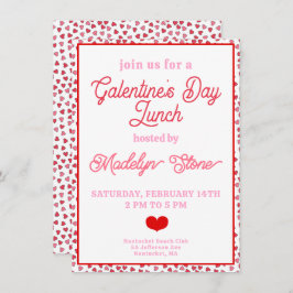 Schattigee Red & Pink Hearts Galentine's Day Lunch Kaart