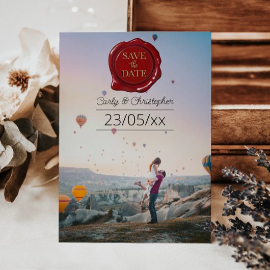 Schattigee Red Wax Seal Photo Minimalist Bewaar de Save The Date