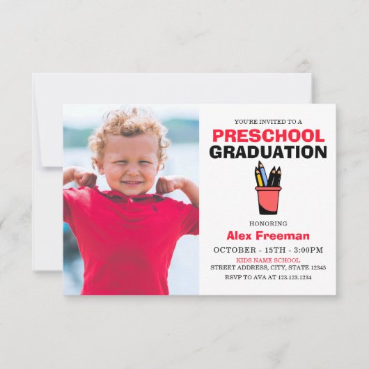 Schattigee Red & White Boy Photo Preschool Afstude Kaart (Voorkant)