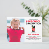 Schattigee Red & White Boy Photo Preschool Afstude Kaart (Staand voorkant)