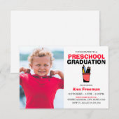 Schattigee Red & White Boy Photo Preschool Afstude Kaart (Voorkant / Achterkant)