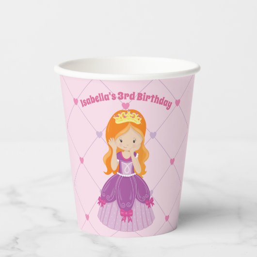 Schattigee Redhead Princess Pink Kids Verjaardagsf Papieren Bekers (Voorkant)