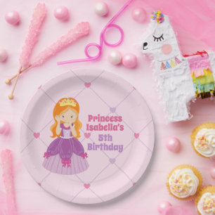 Schattigee Redhead Princess Pink Kids Verjaardagsf Papieren Bordje