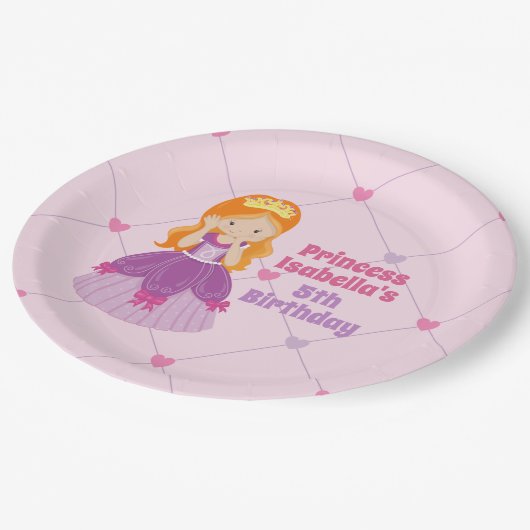 Schattigee Redhead Princess Pink Kids Verjaardagsf Papieren Bordje (Gekanteld)