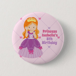 Schattigee Redhead Princess Pink Kids Verjaardagsf Ronde Button 5,7 Cm