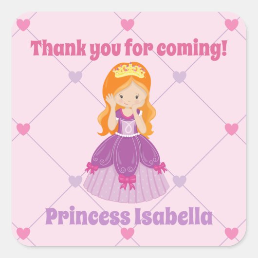 Schattigee Redhead Princess Pink Kids Verjaardagsf Vierkante Sticker (Voorkant)
