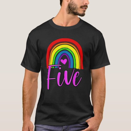 Schattigee regenboog 5e jaar Vijf 5e verjaardag me T-shirt (Voorkant)