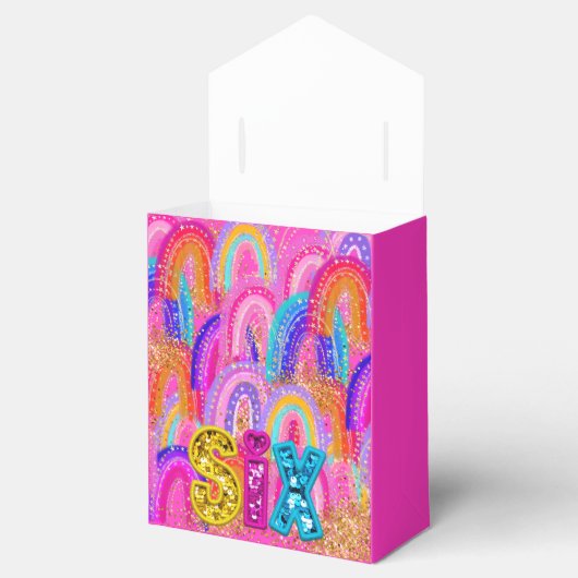Schattigee regenboog 6e verjaardag gunstbox bedankdoosjes (Geopend)