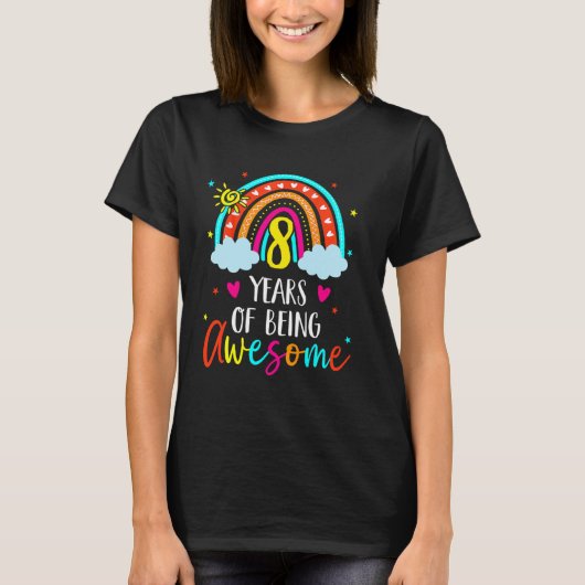Schattigee regenboog 8e verjaardag 8 jaar oude mei t-shirt (Voorkant)