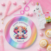 Schattigee regenboog anime hond verjaardagstaart g papieren bordje (Feest)