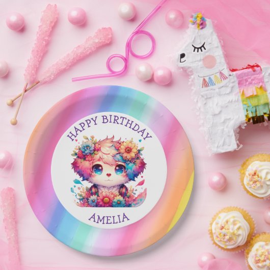 Schattigee regenboog anime hond verjaardagstaart g papieren bordje (Feest)