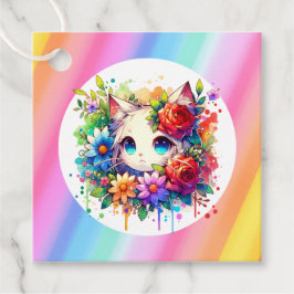 Schattigee regenboog anime kat verjaardagstaart bedankjes labels