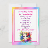 Schattigee regenboog anime meisje en kitten verjaa kaart (Achterkant)