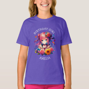 Schattigee regenboog anime meisje verjaardag meisj t-shirt