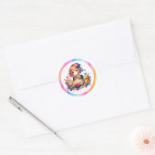 Schattigee regenboog anime meisje verjaardagstaart ronde sticker (Envelop)