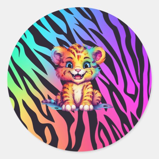 Schattigee regenboog Baby Tijger Ronde Sticker (Voorkant)