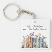 Schattigee Regenboog Boekenplank & Boeken Leraar M Sleutelhanger (Voorkant)
